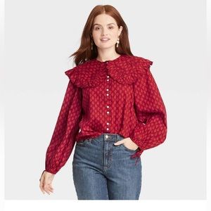 NWT  Universal Thread Balloon Longsleeve  embroidered button down shirt  size M